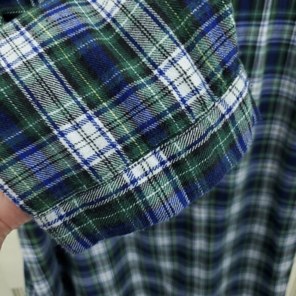 VTG 90s Disney 100% Cotton Flannel Plaid V-Neck Mickey Nightshirt OS Green/Blue - Picture 8 of 15